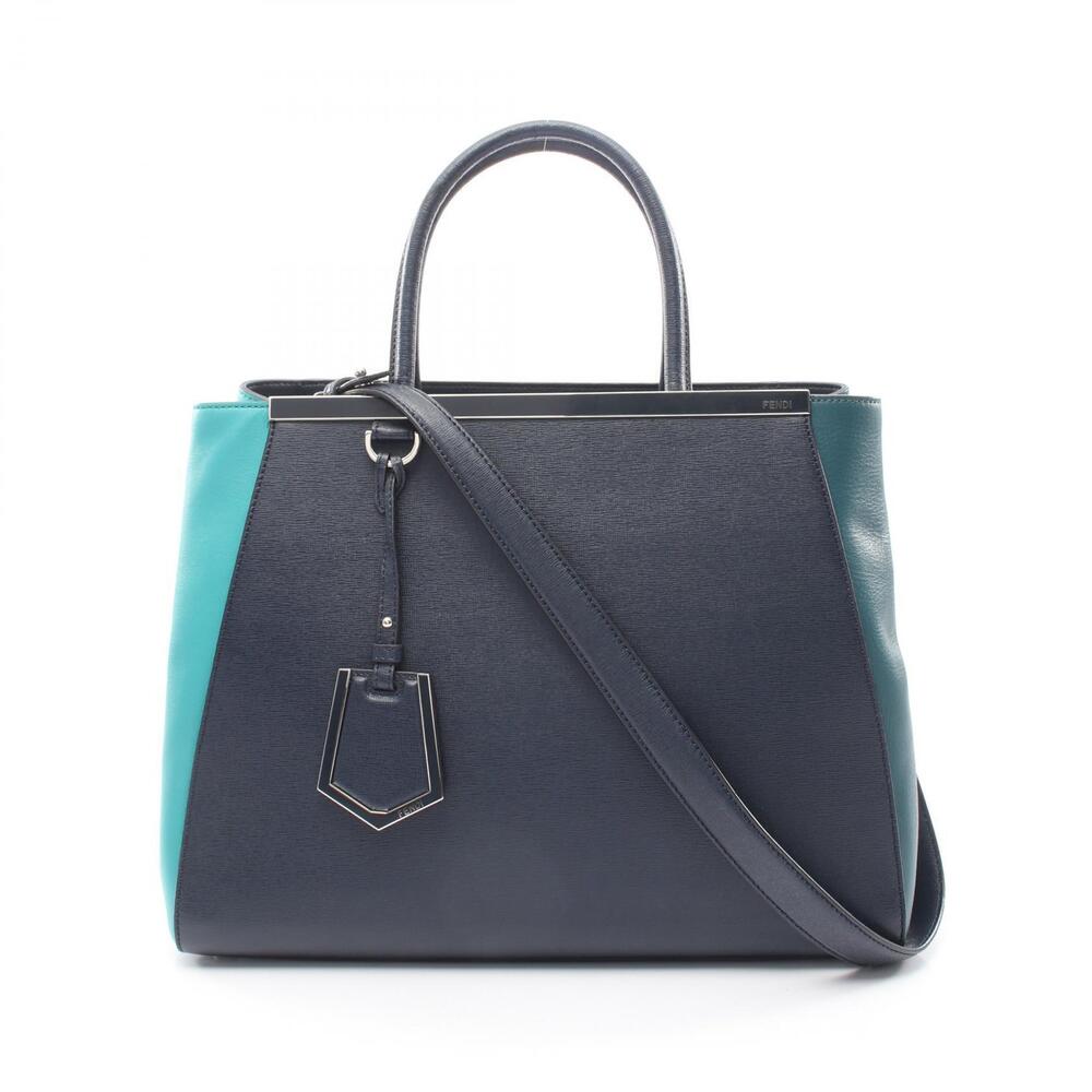 Fendi Handbag Leather Navy Blue Green